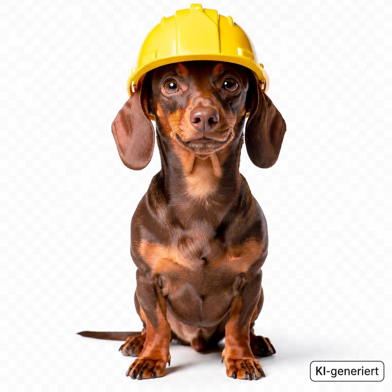 Dackel mit Bauhelm